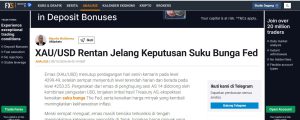 XAU/USD Rentan Jelang Keputusan Suku Bunga Fed